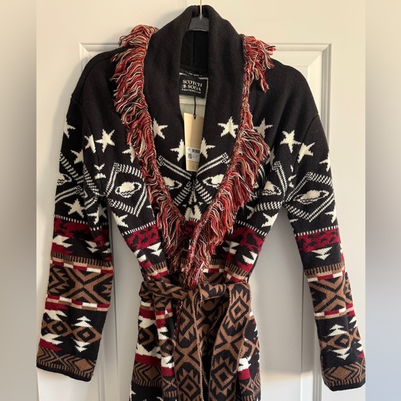 NWT: SCOTCH & SODA Jacquard Woven Fringed Cardigan - US Small ALANUI INSPIRED - Picture 4 of 4